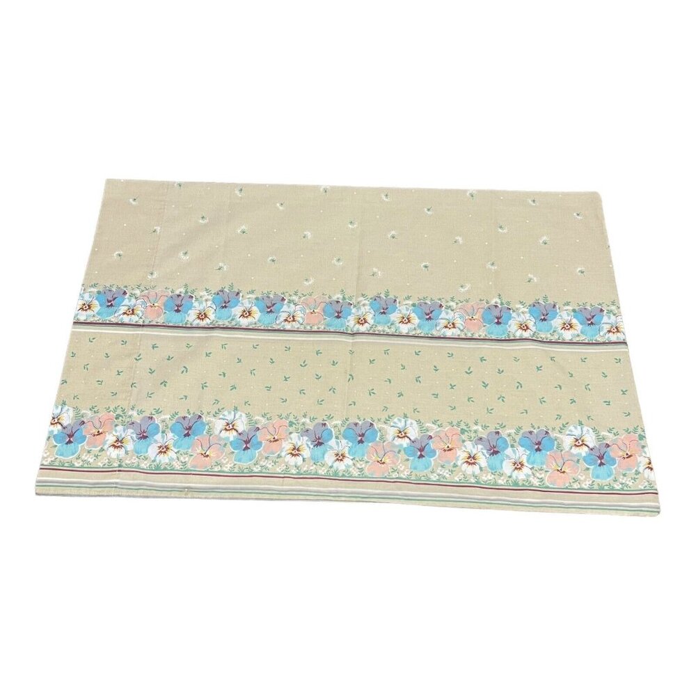Vintage 1970s Pansy Tan Floral Set Twin 2 Pillowcases Fitted Flat Sheet Pansies - Picture 3 of 16